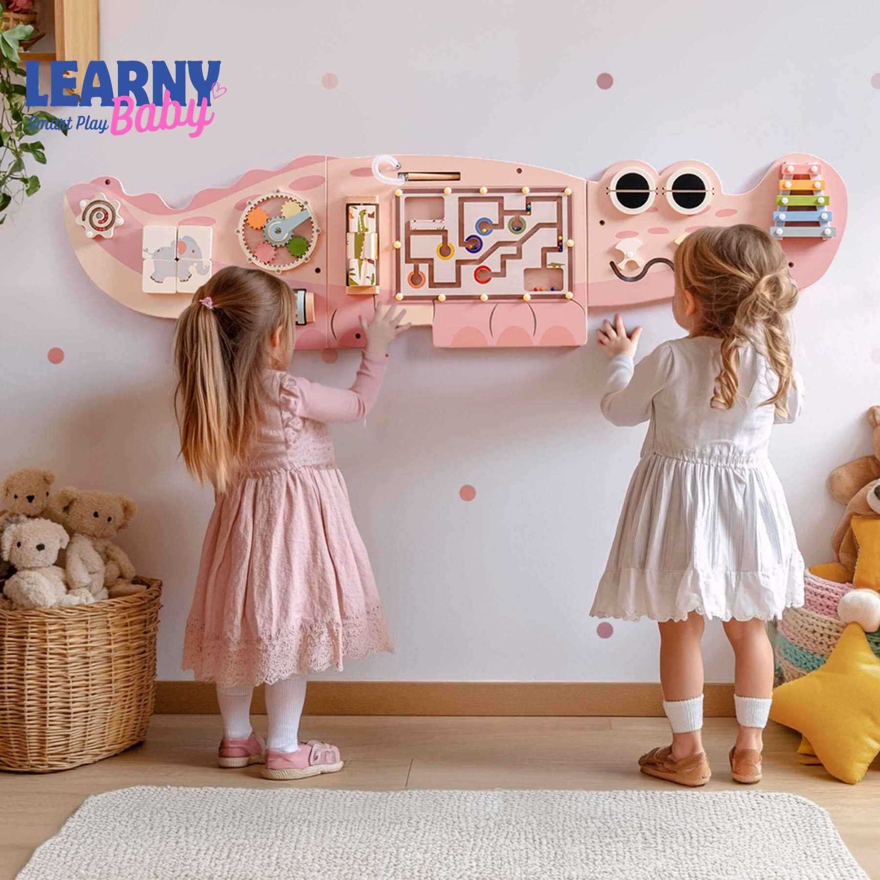 Montessori Wooden Busy Board Wall-Mounted Activity Center – Educational Learning Toy with Gears & Maze for Kids