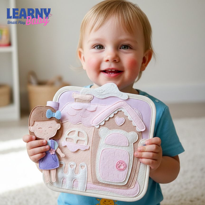 Felt Quiet Book Dollhouse for Toddlers – Cute House Busy Book, Montessori Soft Activity Book for Kids