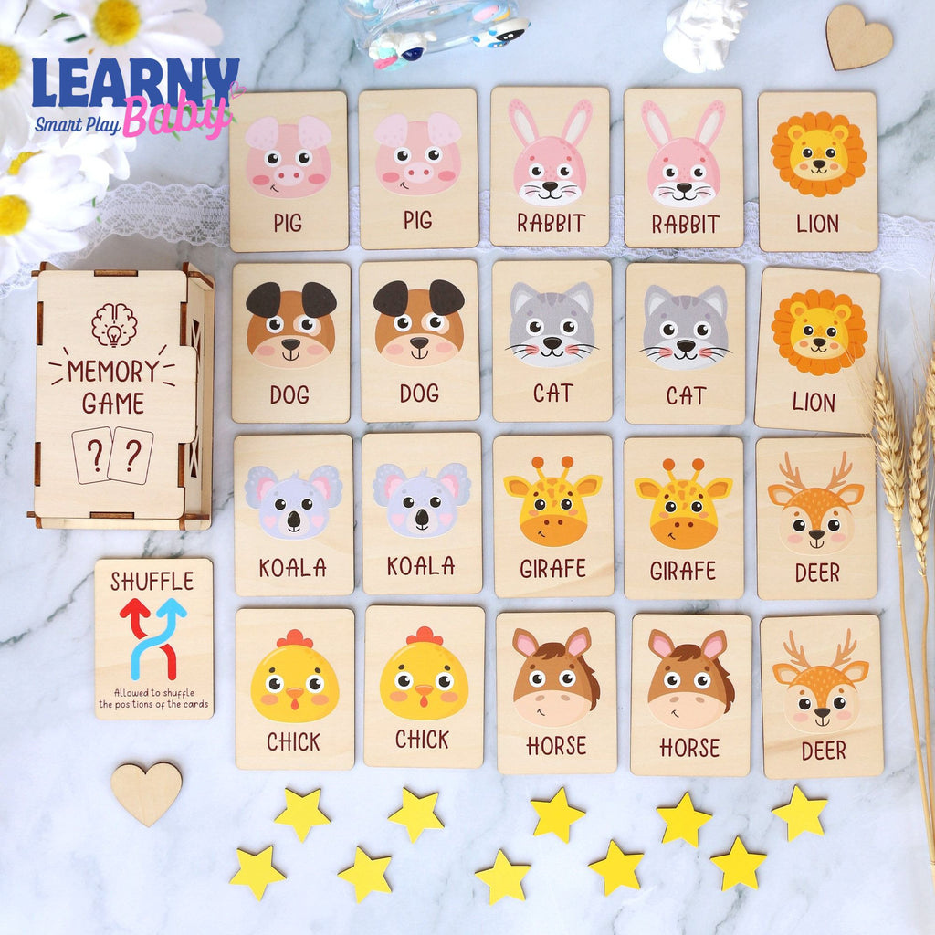 Wooden Animal Matching Game, Montessori Learning Toy for Toddlers, Early Cognitive & Memory Skills, Ages 1.5–4 FCLB01