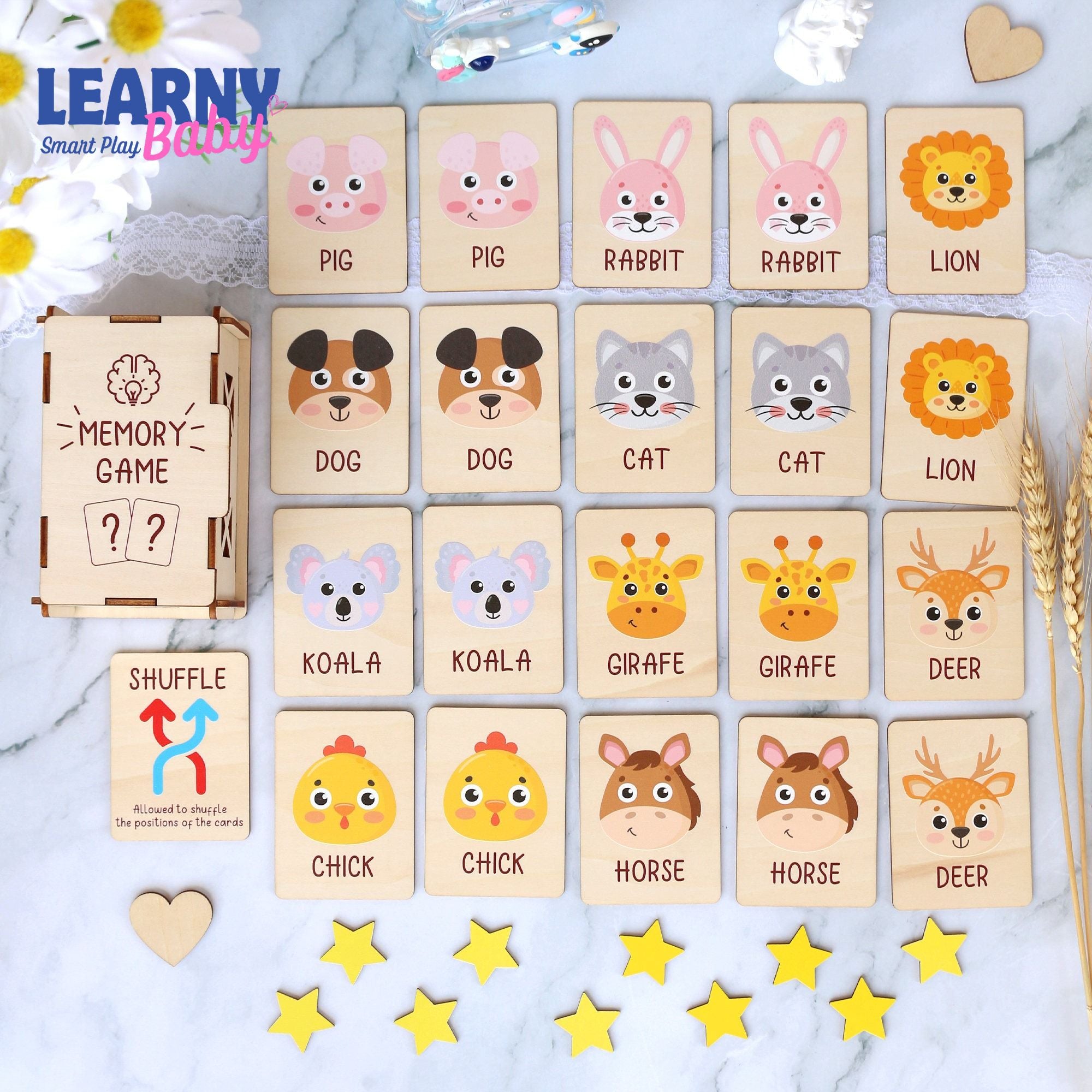 Wooden Animal Matching Game, Montessori Learning Toy for Toddlers, Early Cognitive & Memory Skills, Ages 1.5–4 FCLB01