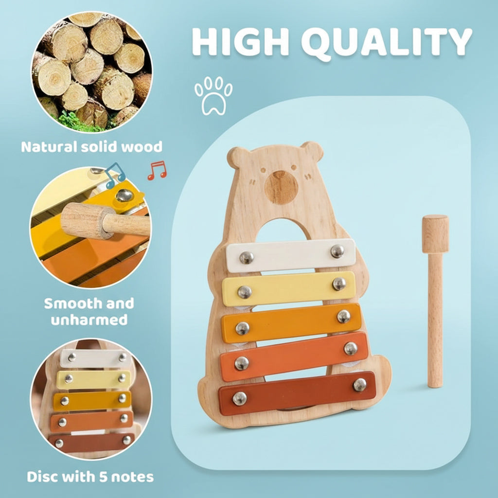 Wooden Musical Instrument Set for Kids, Montessori Percussion & Xylophone Toy, Early Music & Fine Motor Skills, Ages 1–4