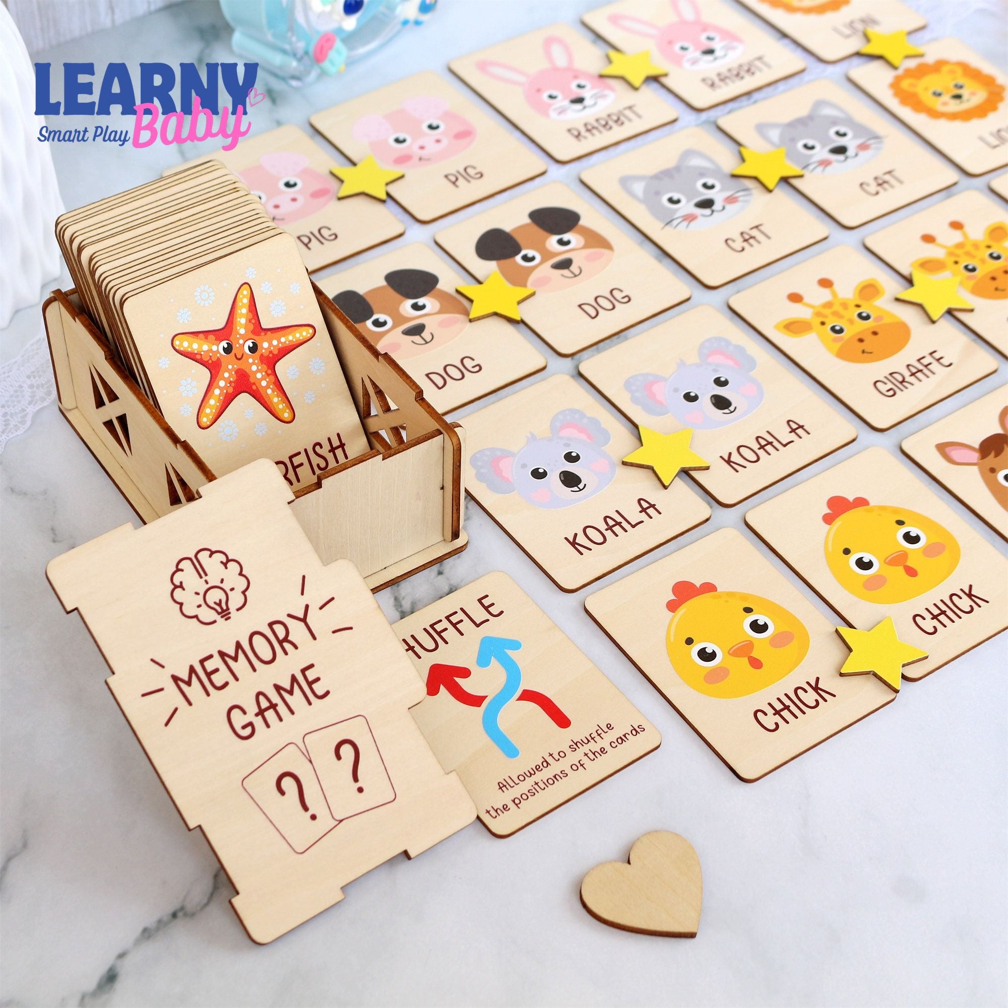 Wooden Animal Matching Game, Montessori Learning Toy for Toddlers, Early Cognitive & Memory Skills, Ages 1.5–4 FCLB01