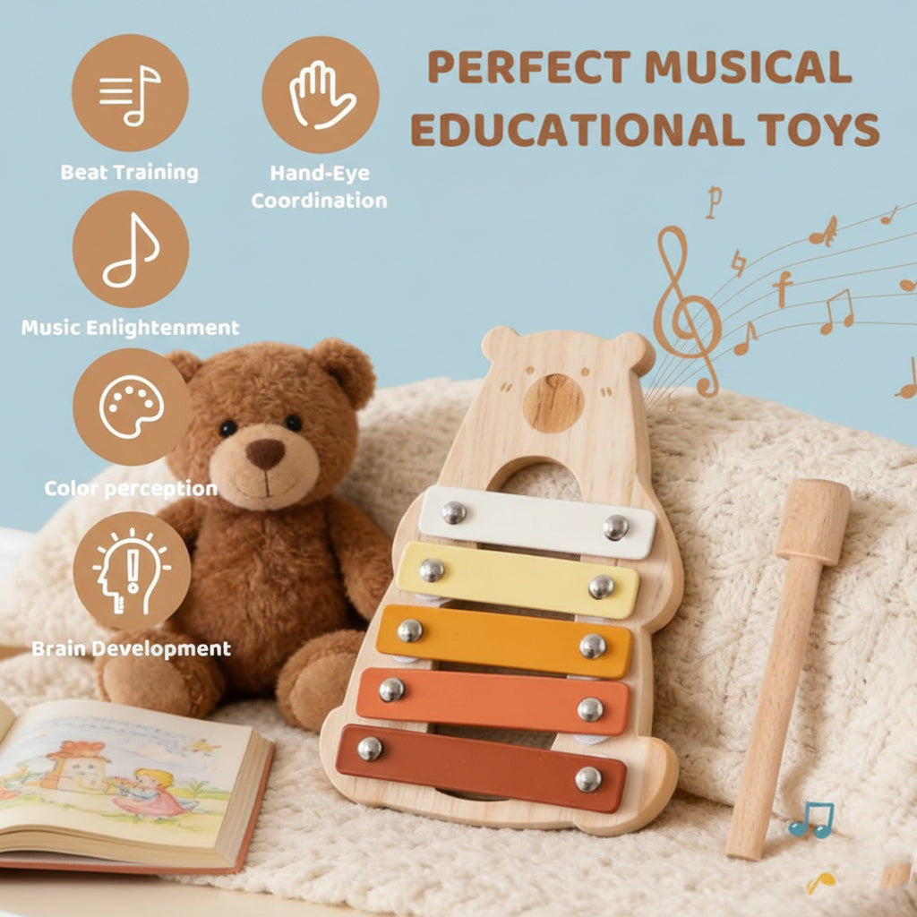 Wooden Musical Instrument Set for Kids, Montessori Percussion & Xylophone Toy, Early Music & Fine Motor Skills, Ages 1–4