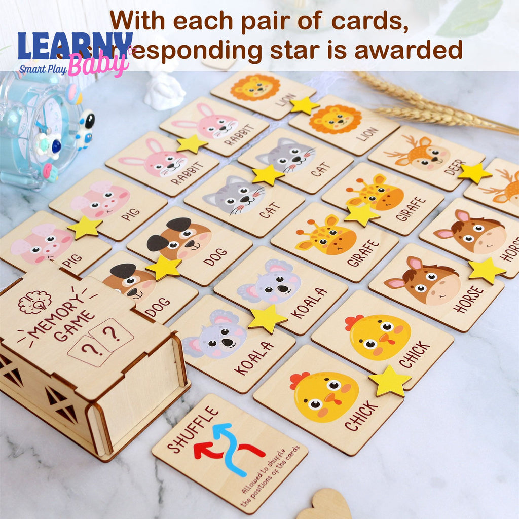Wooden Animal Matching Game, Montessori Learning Toy for Toddlers, Early Cognitive & Memory Skills, Ages 1.5–4 FCLB01