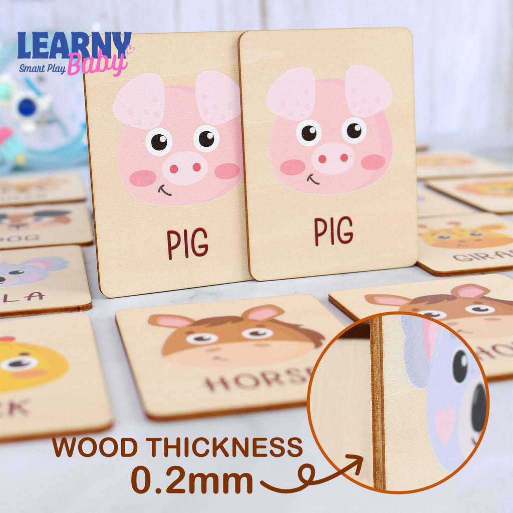 Wooden Animal Matching Game, Montessori Learning Toy for Toddlers, Early Cognitive & Memory Skills, Ages 1.5–4 FCLB01