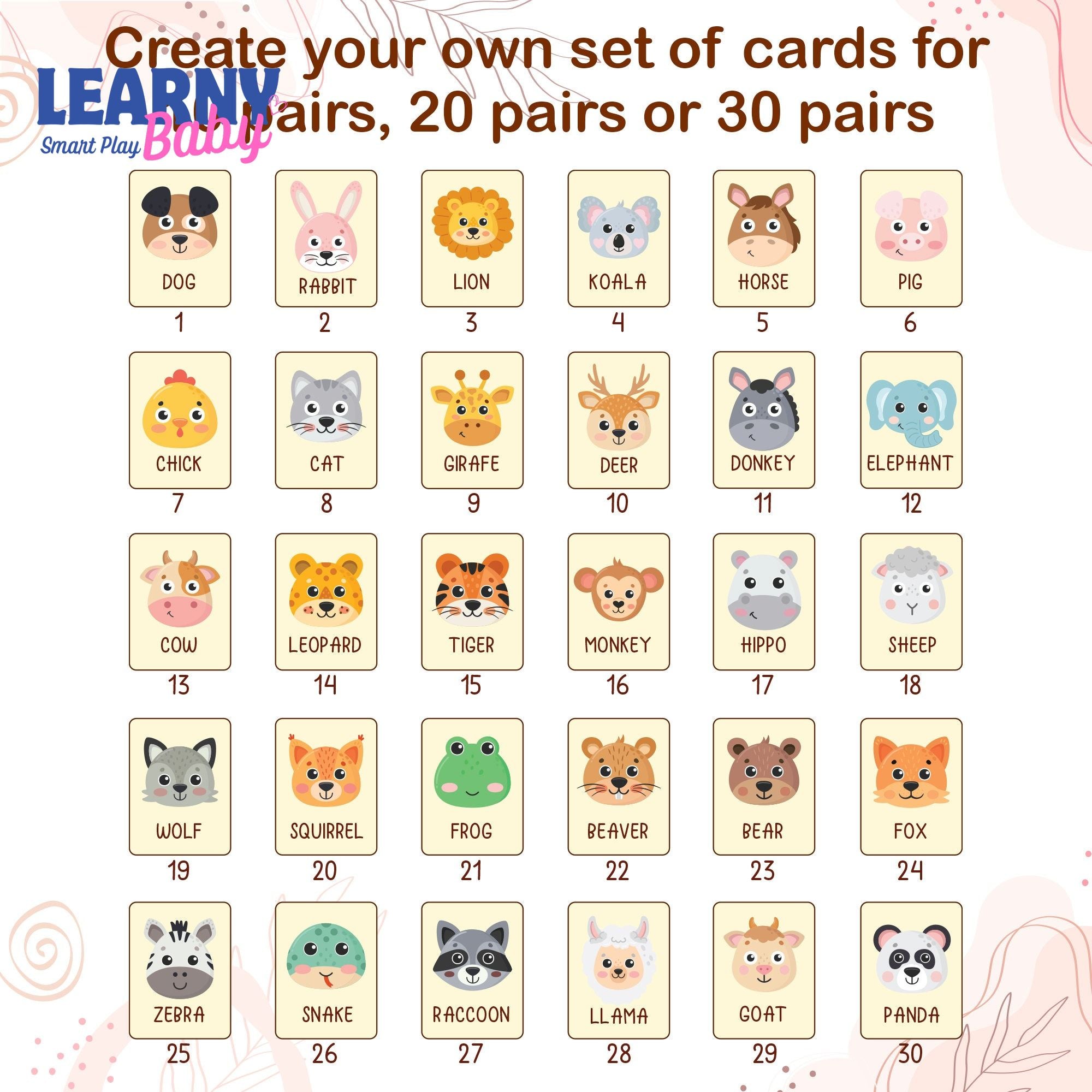 Wooden Animal Matching Game, Montessori Learning Toy for Toddlers, Early Cognitive & Memory Skills, Ages 1.5–4 FCLB01