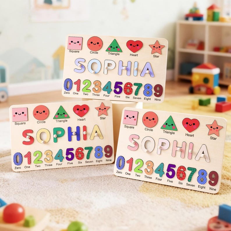 Personalized Baby Name Puzzle, Early Learning Busy Board, Wooden Baby Toy, Baby Room Decor, 1st Christmas Gift for kids, 1st Birthday Gift BBLB7