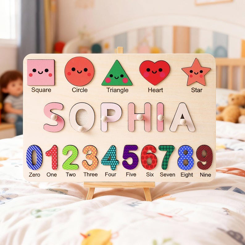Personalized Baby Name Puzzle, Early Learning Busy Board, Wooden Baby Toy, Baby Room Decor, 1st Christmas Gift for kids, 1st Birthday Gift BBLB7