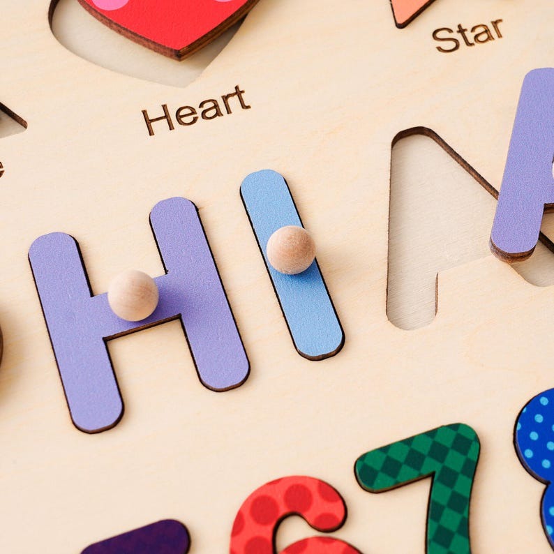 Personalized Baby Name Puzzle, Early Learning Busy Board, Wooden Baby Toy, Baby Room Decor, 1st Christmas Gift for kids, 1st Birthday Gift BBLB7