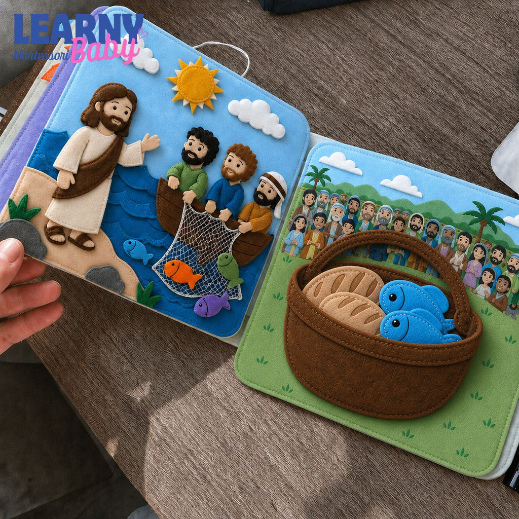 Handmade Bible Quiet Book for Toddlers, Personalized Felt Storybook, Christian Activity Book, Jesus Loves Me Gift, Noah’s Ark Book QBLB55