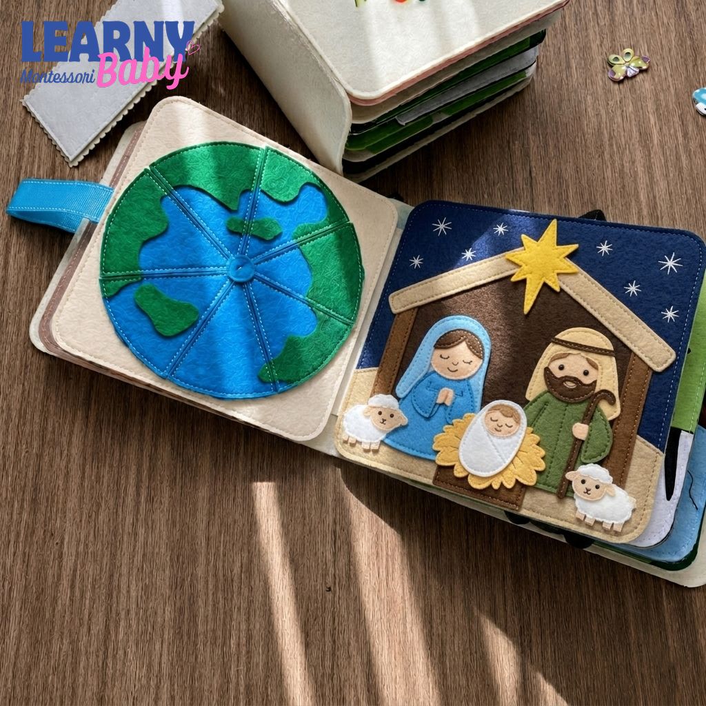 Handmade Bible Quiet Book for Toddlers, Personalized Felt Storybook, Christian Activity Book, Jesus Loves Me Gift, Noah’s Ark Book QBLB55