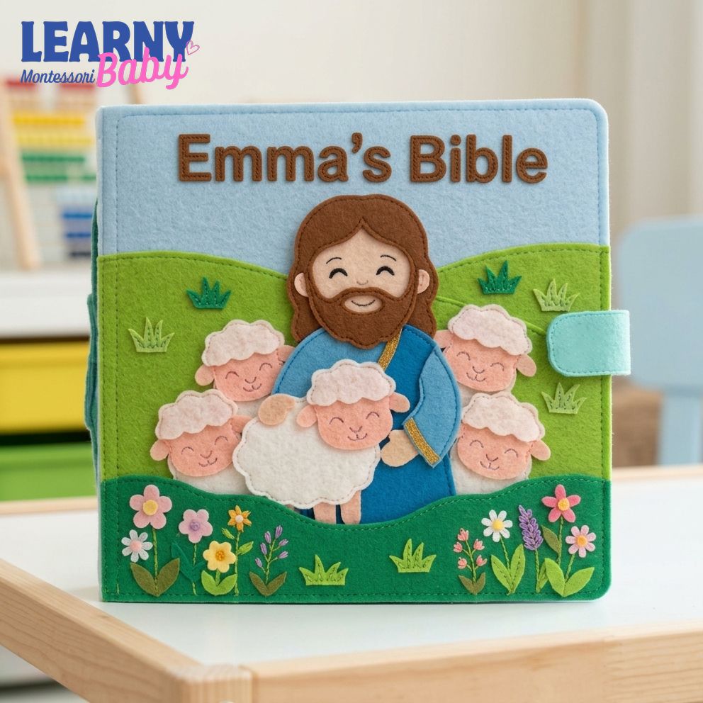Handmade Bible Quiet Book for Toddlers, Personalized Felt Storybook, Christian Activity Book, Jesus Loves Me Gift, Noah’s Ark Book QBLB55