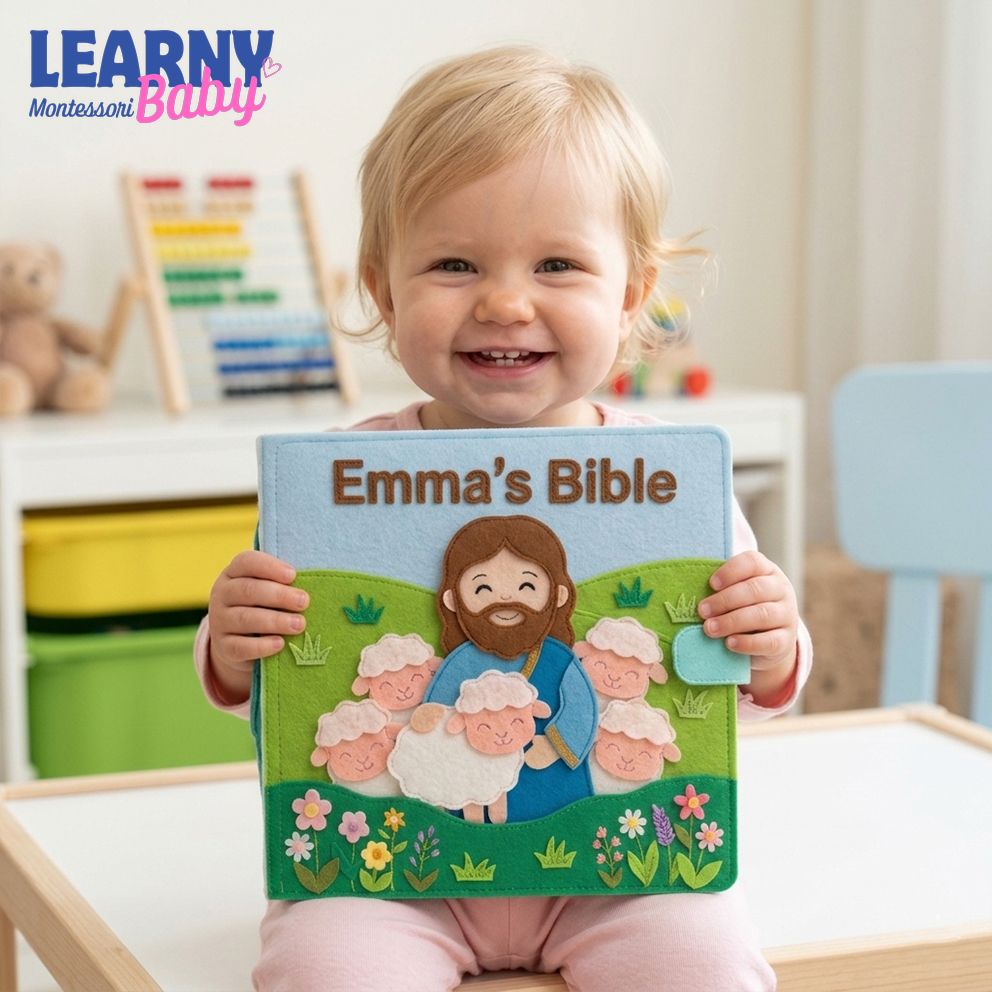 Handmade Bible Quiet Book for Toddlers, Personalized Felt Storybook, Christian Activity Book, Jesus Loves Me Gift, Noah’s Ark Book QBLB55