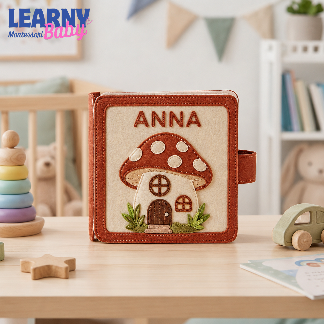 Personalized Mushroom Busy Book for Toddlers, Custom Name Quiet Book, Cottagecore Felt Learning Activity Book QBLB60
