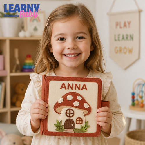 Personalized Mushroom Busy Book for Toddlers, Custom Name Quiet Book, Cottagecore Felt Learning Activity Book QBLB60