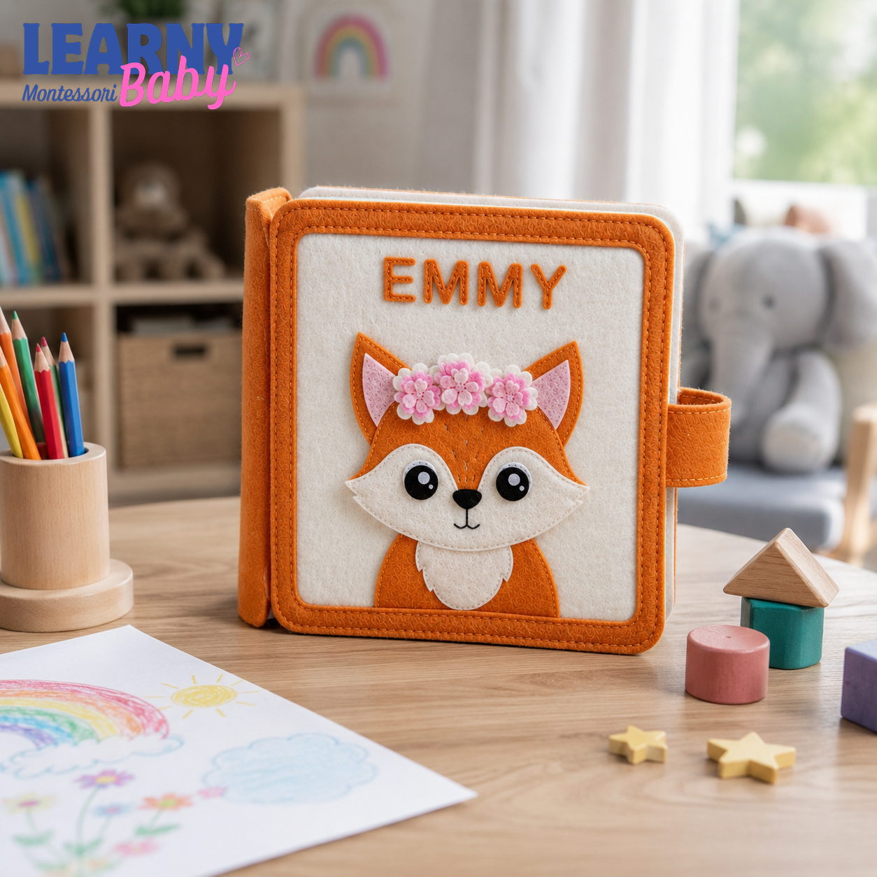 Personalized Fox Busy Book for Toddlers, Custom Name Felt Quiet Book, Woodland Animal Montessori Activity Toy QBLB59