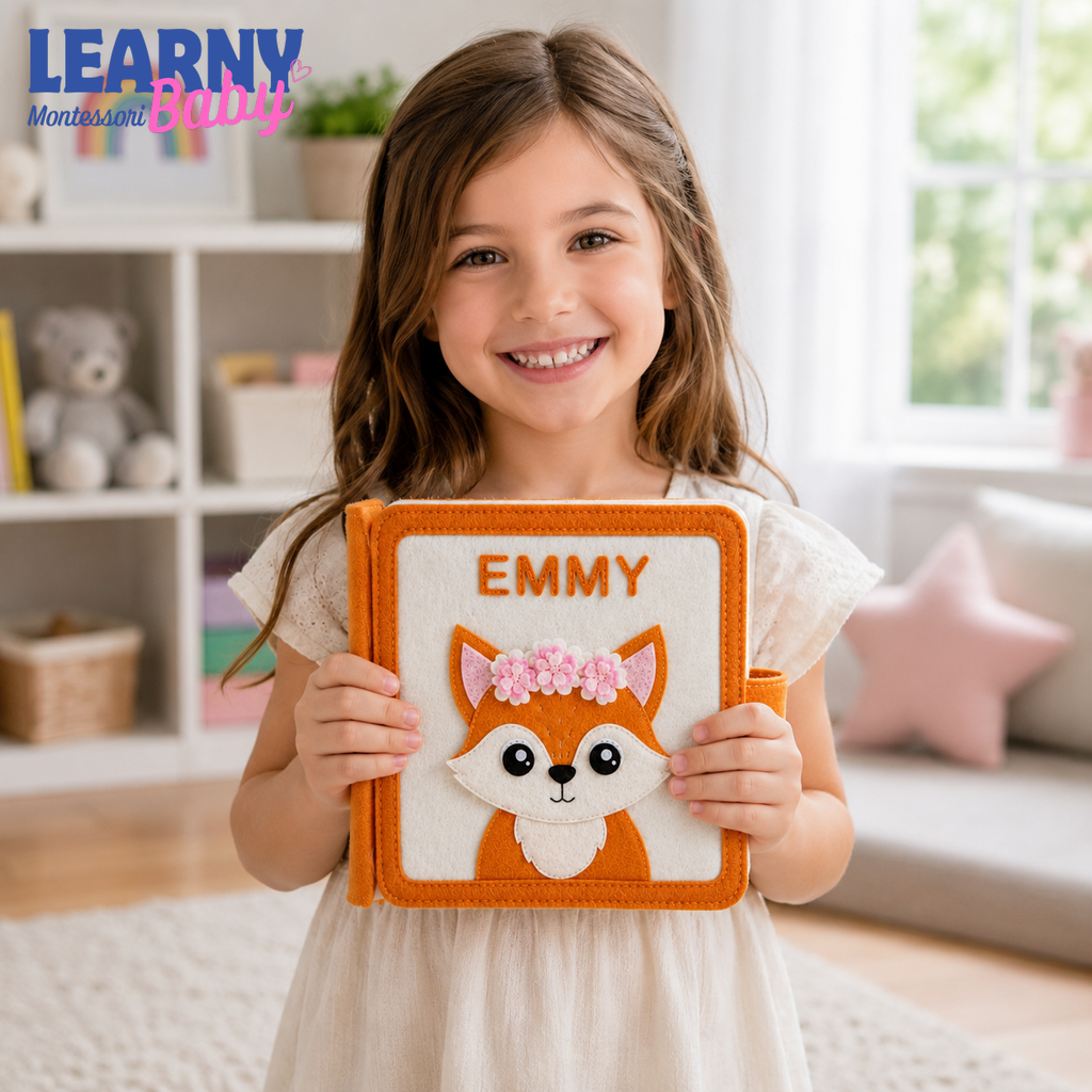 Personalized Fox Busy Book for Toddlers, Custom Name Felt Quiet Book, Woodland Animal Montessori Activity Toy QBLB59
