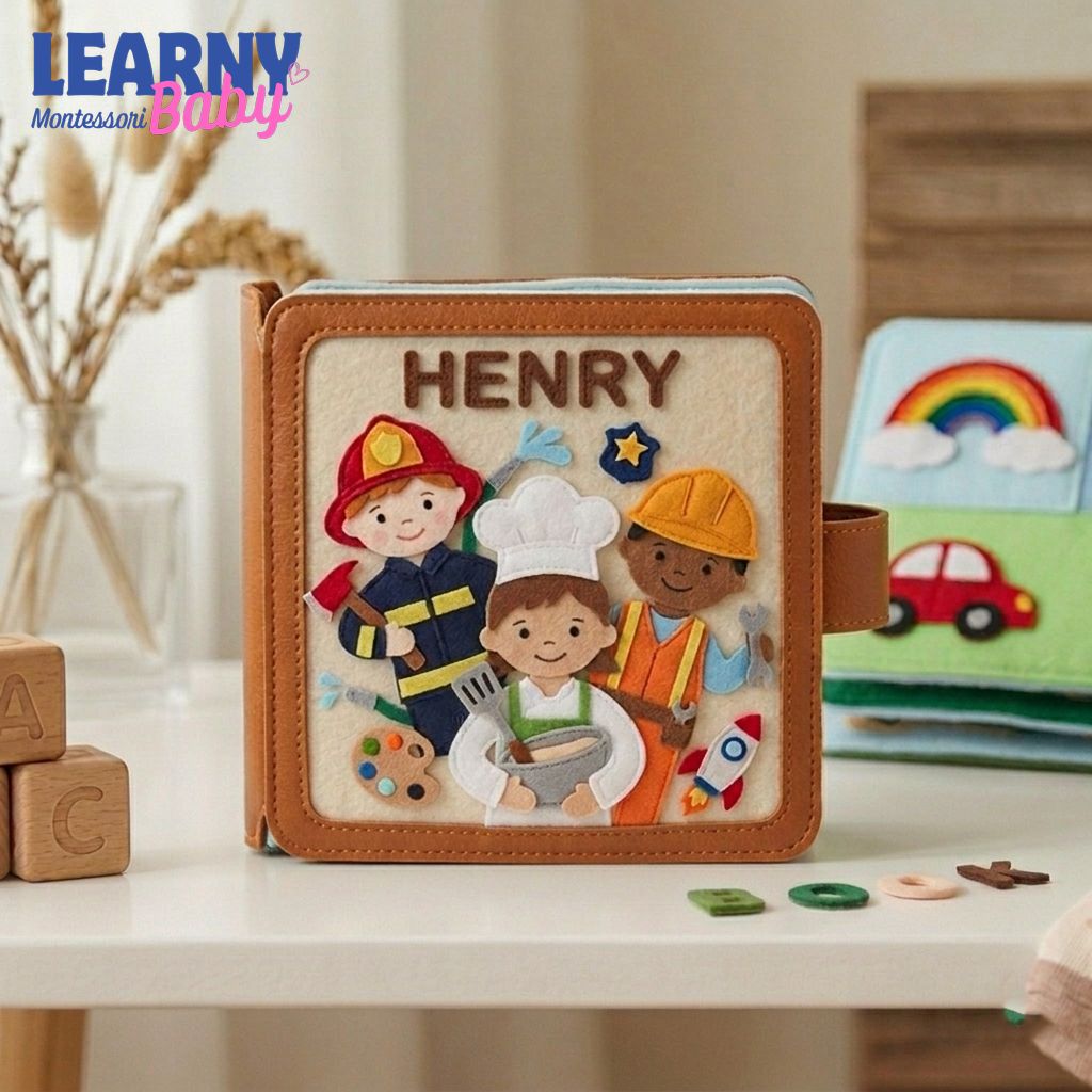 Personalized Career Busy Book for Toddlers, Custom Name Felt Quiet Book, Pretend Play Montessori Activity Book QBLB62