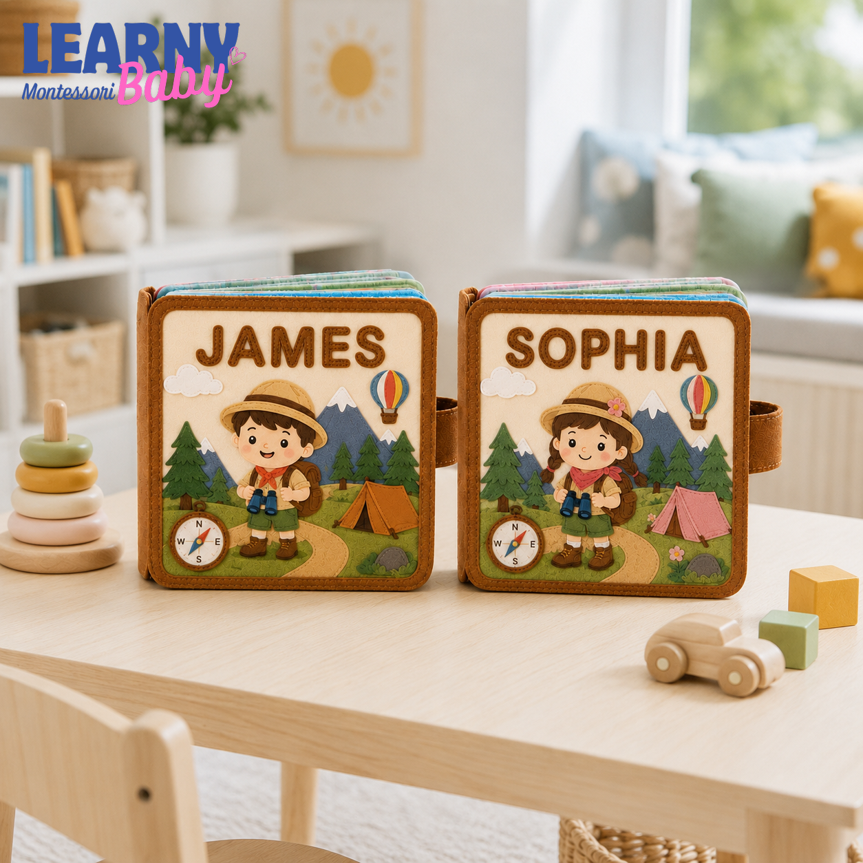 Adventure Busy Book for Toddlers, Handmade Felt Quiet Book, Camping Learning Toy, Personalized Montessori Baby Gift QBLB68
