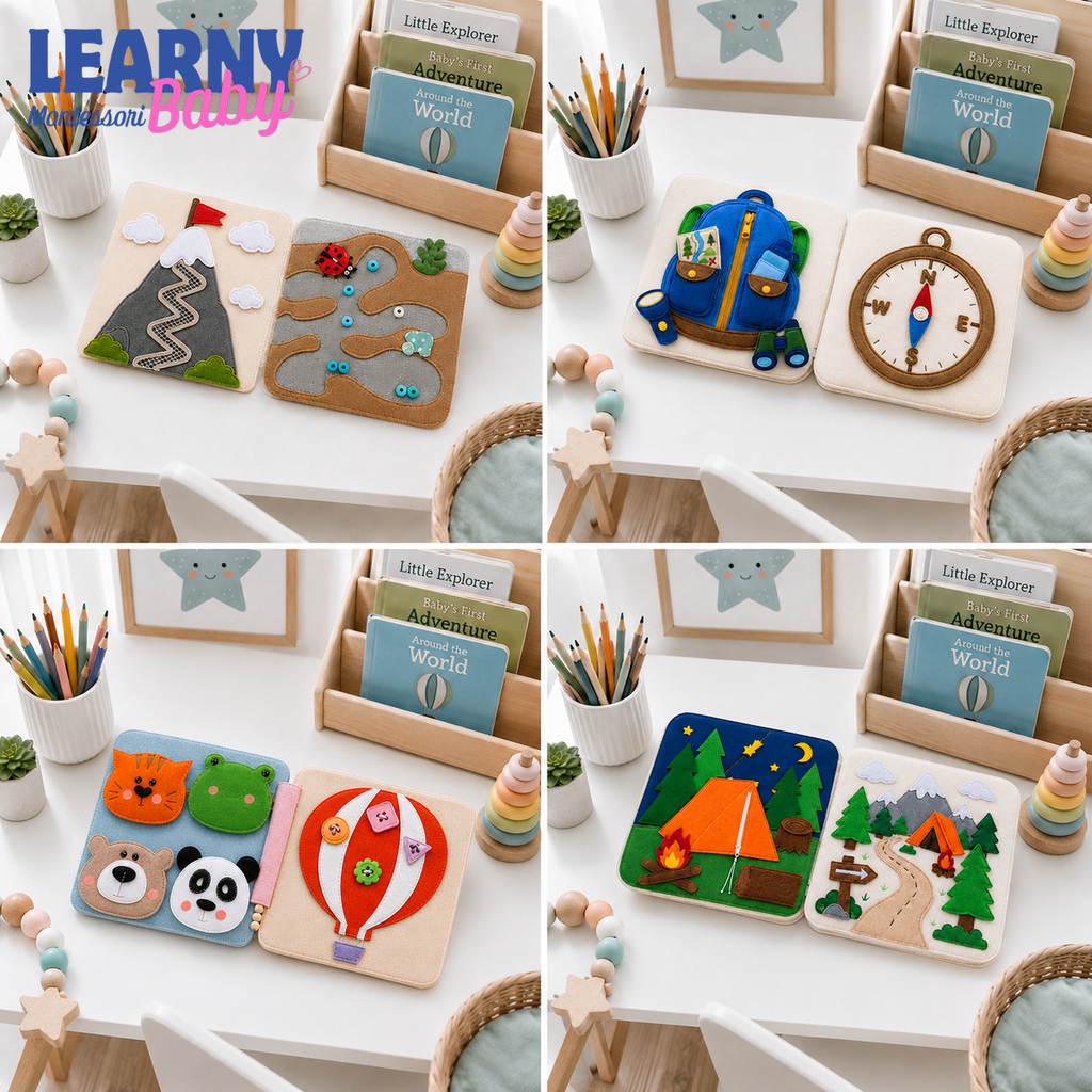 Adventure Busy Book for Toddlers, Handmade Felt Quiet Book, Camping Learning Toy, Personalized Montessori Baby Gift QBLB68