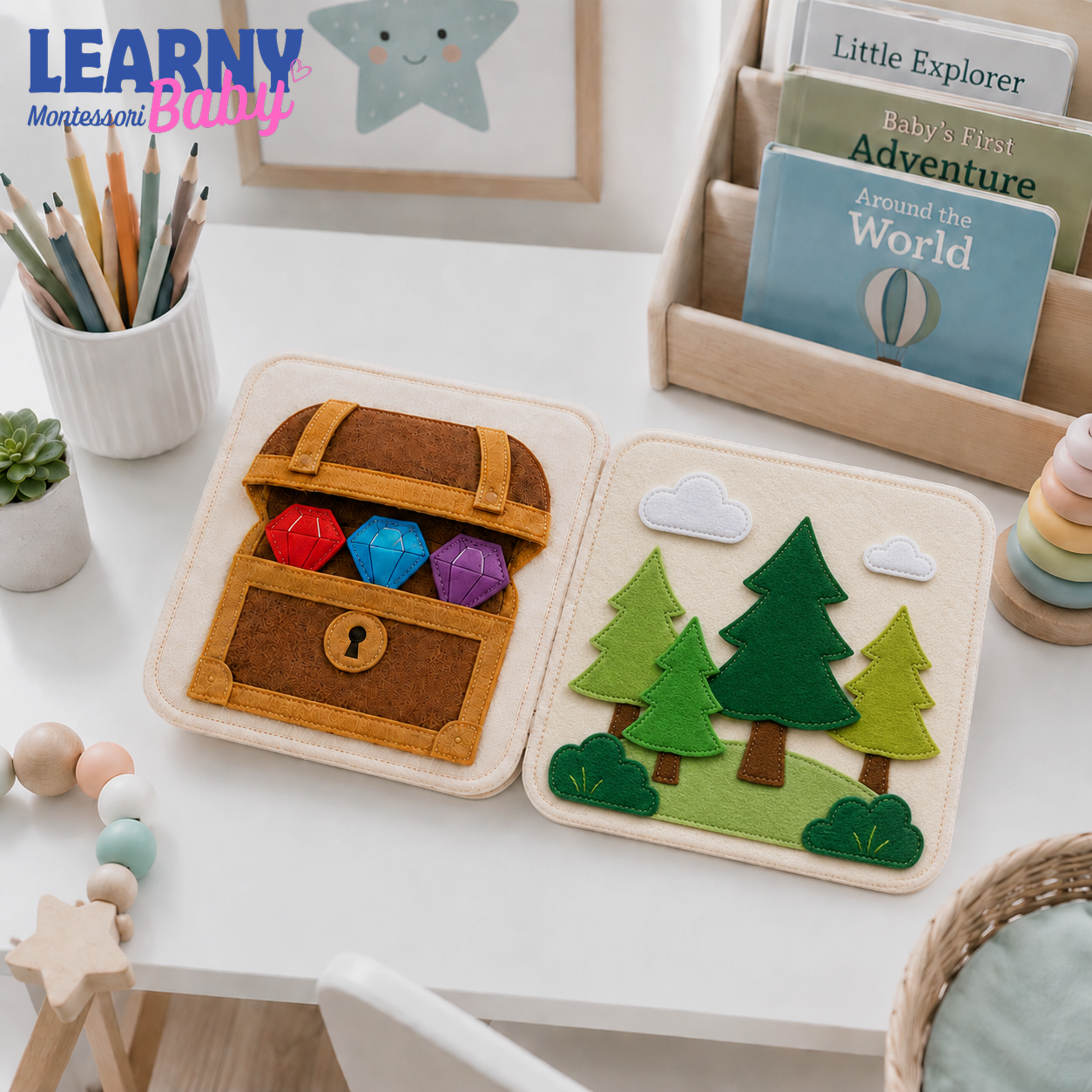Adventure Busy Book for Toddlers, Handmade Felt Quiet Book, Camping Learning Toy, Personalized Montessori Baby Gift QBLB68