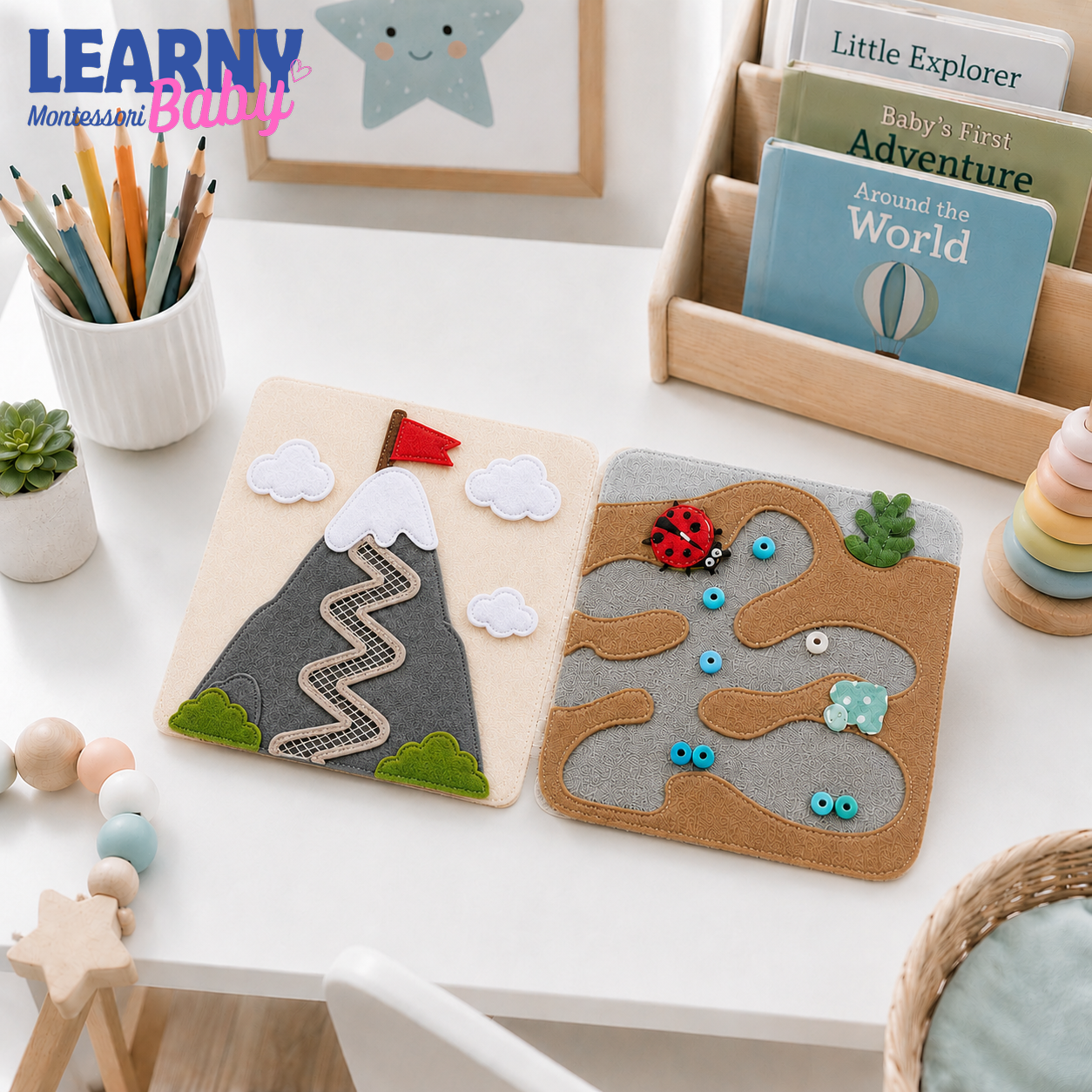 Adventure Busy Book for Toddlers, Handmade Felt Quiet Book, Camping Learning Toy, Personalized Montessori Baby Gift QBLB68