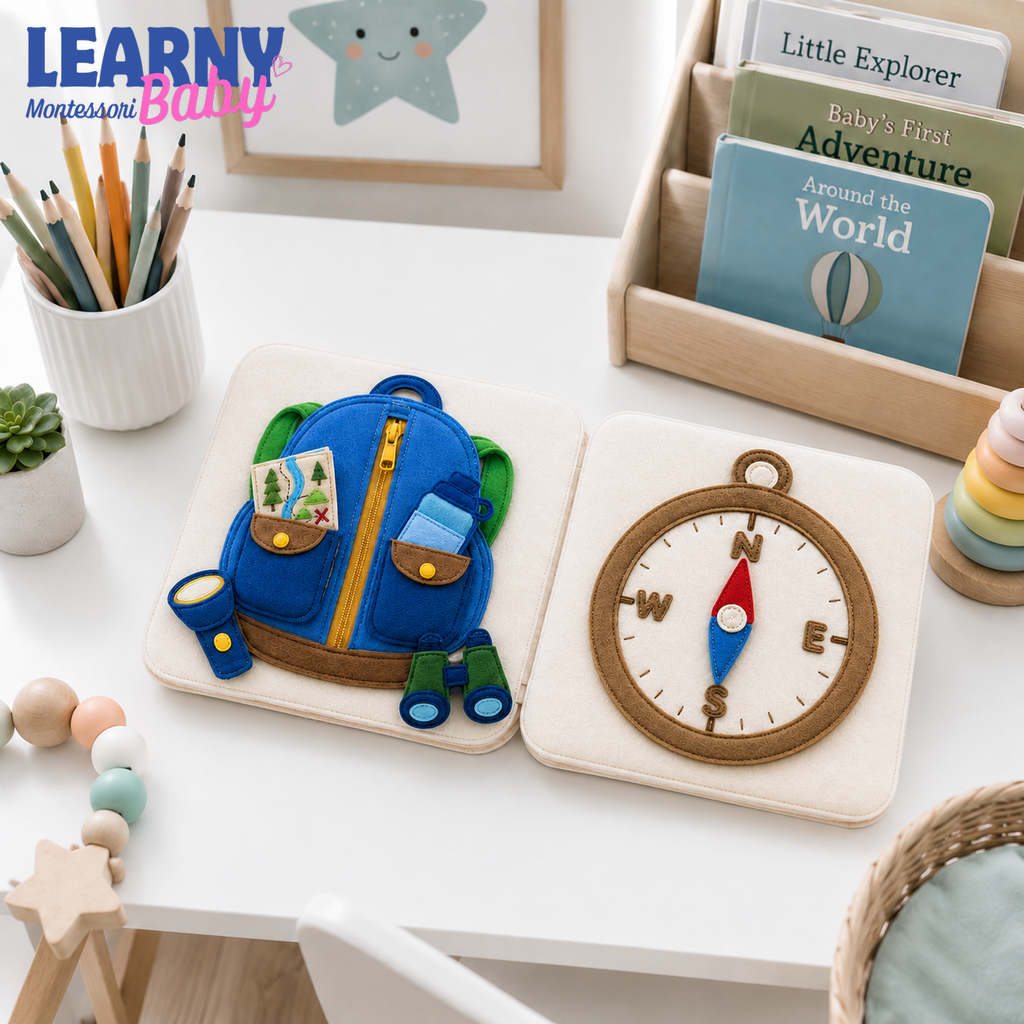 Adventure Busy Book for Toddlers, Handmade Felt Quiet Book, Camping Learning Toy, Personalized Montessori Baby Gift QBLB68