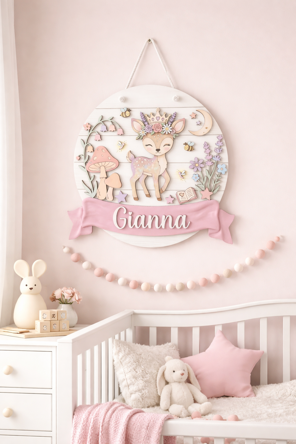 Personalized Deer Nursery Name Sign, Woodland Wall Decor, Custom Kids Room Art