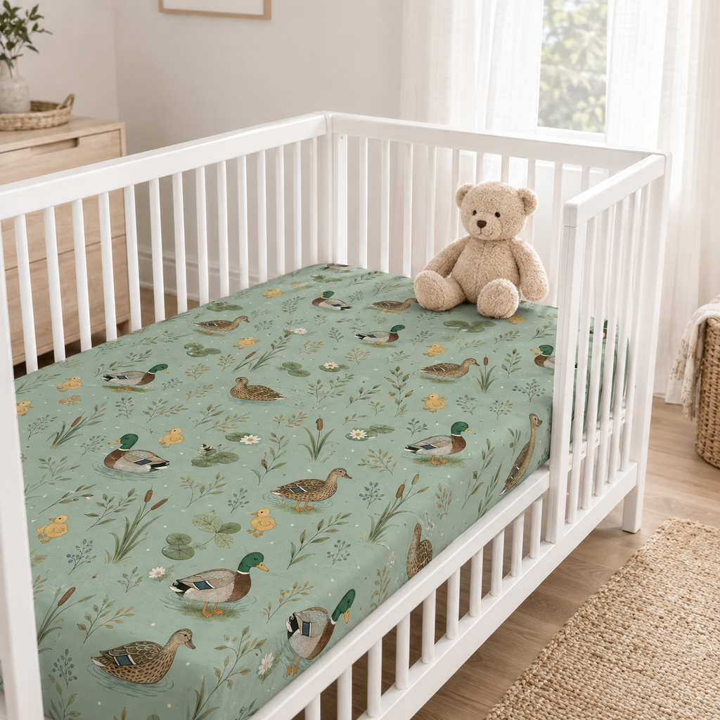 Mallard Duck Bamboo Fitted Crib Sheet – Woodland Baby Nursery Bedding