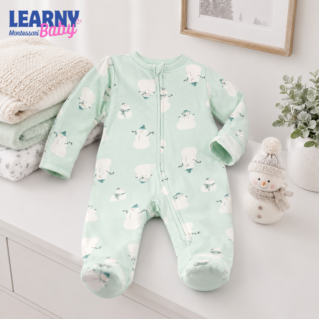 Mint Snowman Bamboo Baby Zippy Footie – Winter Zip Pajamas