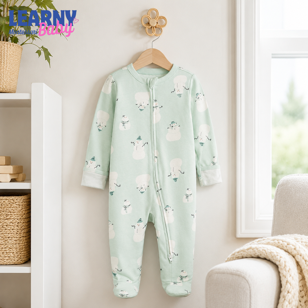 Mint Snowman Bamboo Baby Zippy Footie – Winter Zip Pajamas