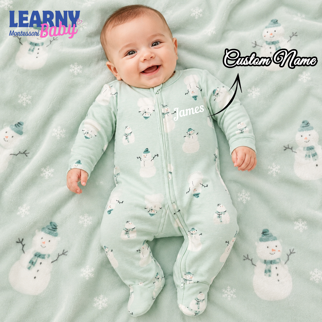 Mint Snowman Bamboo Baby Zippy Footie – Winter Zip Pajamas