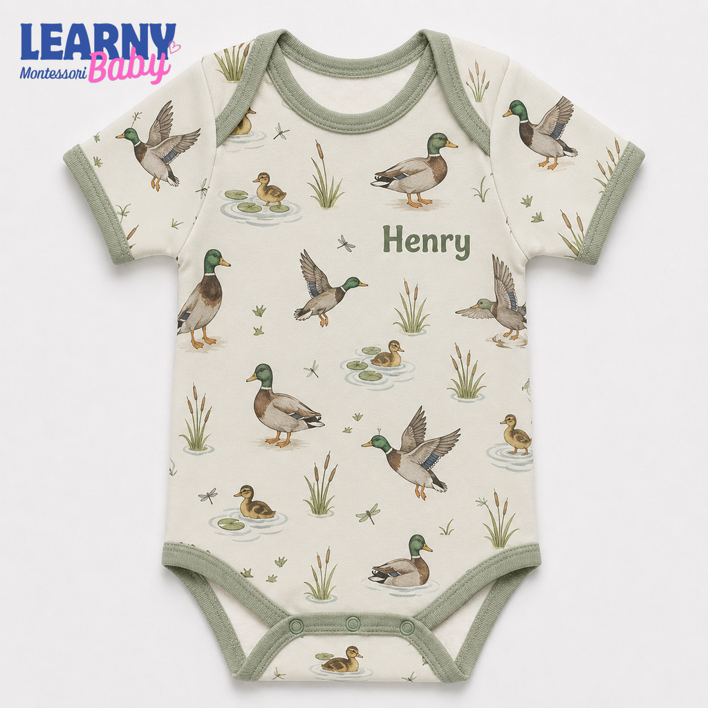 Bamboo Baby Bodysuit, Personalized Mallard Duck Baby Onesie, Soft Bamboo Viscose Infant Bodysuit