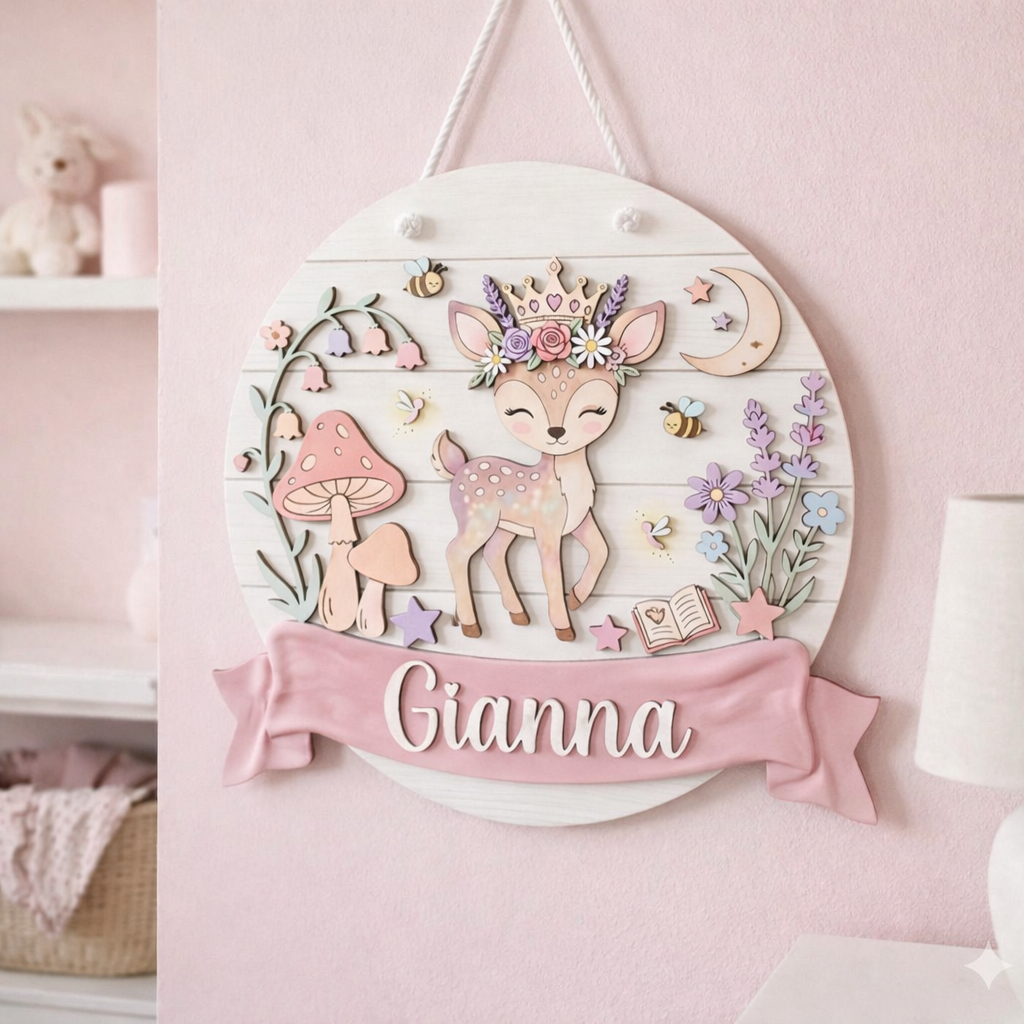 Personalized Deer Nursery Name Sign, Woodland Wall Decor, Custom Kids Room Art