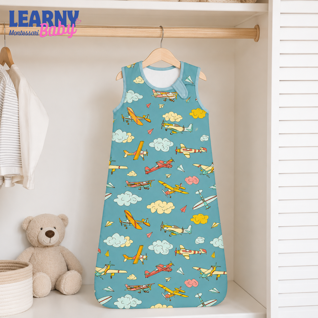 Airplane Bamboo Baby Sleep Sack, Colorful Aviation Wearable Blanket for Infant and Toddler, Baby Boy Nursery Gift