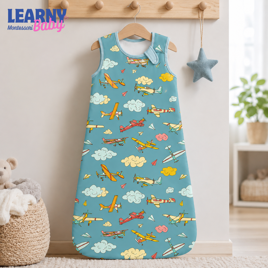 Airplane Bamboo Baby Sleep Sack, Colorful Aviation Wearable Blanket for Infant and Toddler, Baby Boy Nursery Gift
