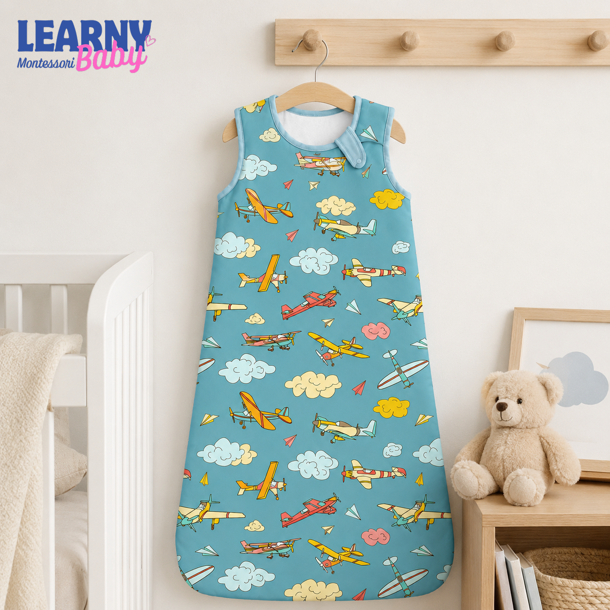 Airplane Bamboo Baby Sleep Sack, Colorful Aviation Wearable Blanket for Infant and Toddler, Baby Boy Nursery Gift