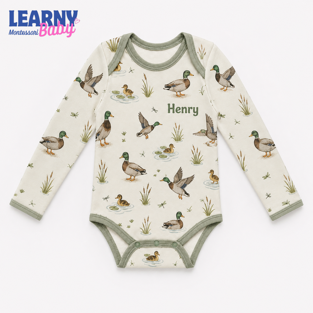 Bamboo Baby Bodysuit, Personalized Mallard Duck Baby Onesie, Soft Bamboo Viscose Infant Bodysuit