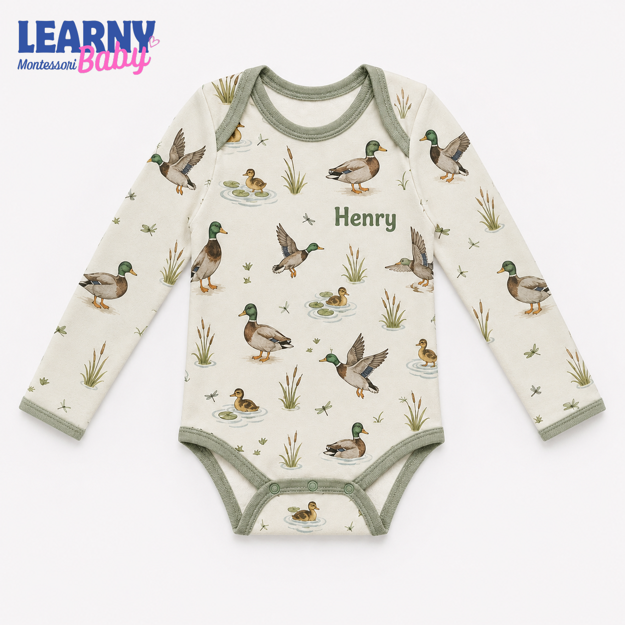 Bamboo Baby Bodysuit, Personalized Mallard Duck Baby Onesie, Soft Bamboo Viscose Infant Bodysuit