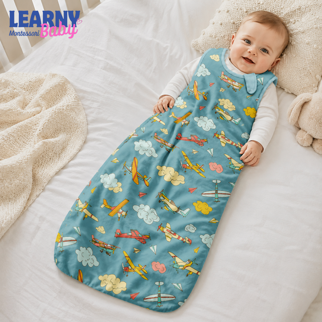 Airplane Bamboo Baby Sleep Sack, Colorful Aviation Wearable Blanket for Infant and Toddler, Baby Boy Nursery Gift