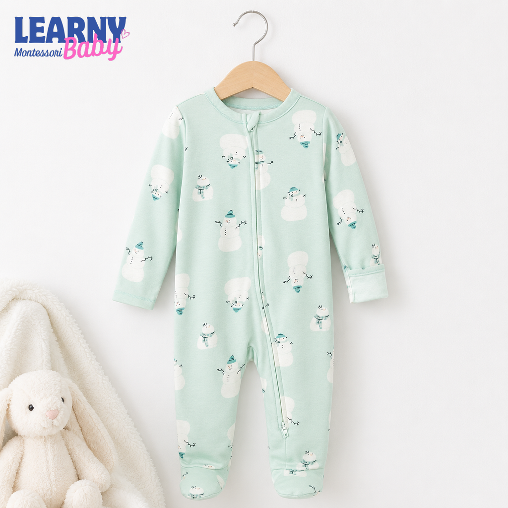 Mint Snowman Bamboo Baby Zippy Footie – Winter Zip Pajamas