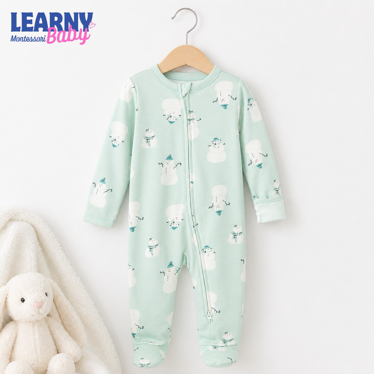Mint Snowman Bamboo Baby Zippy Footie – Winter Zip Pajamas