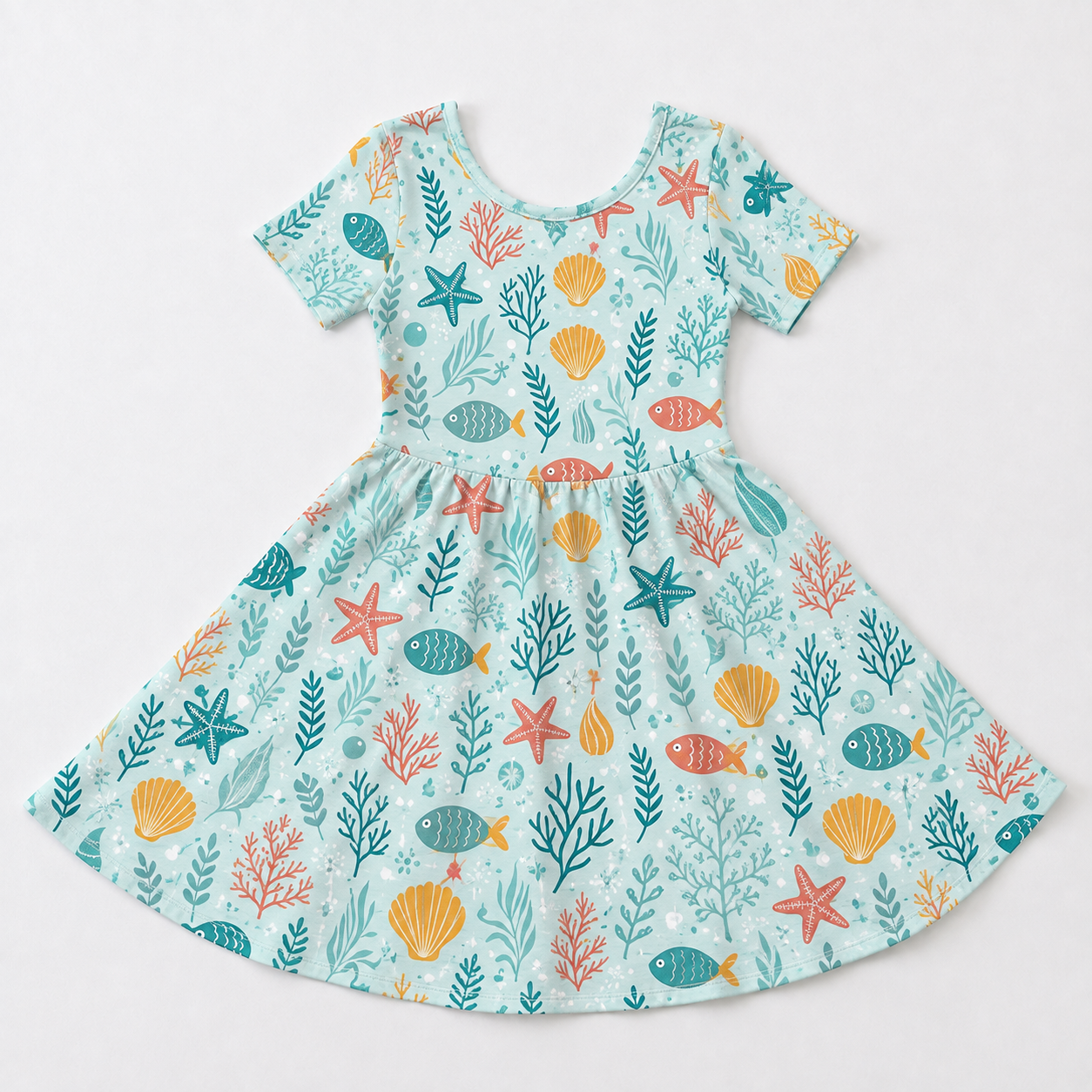 Under the Sea Bamboo Twirl Dress for Girls – Fish, Coral & Seashell Dress