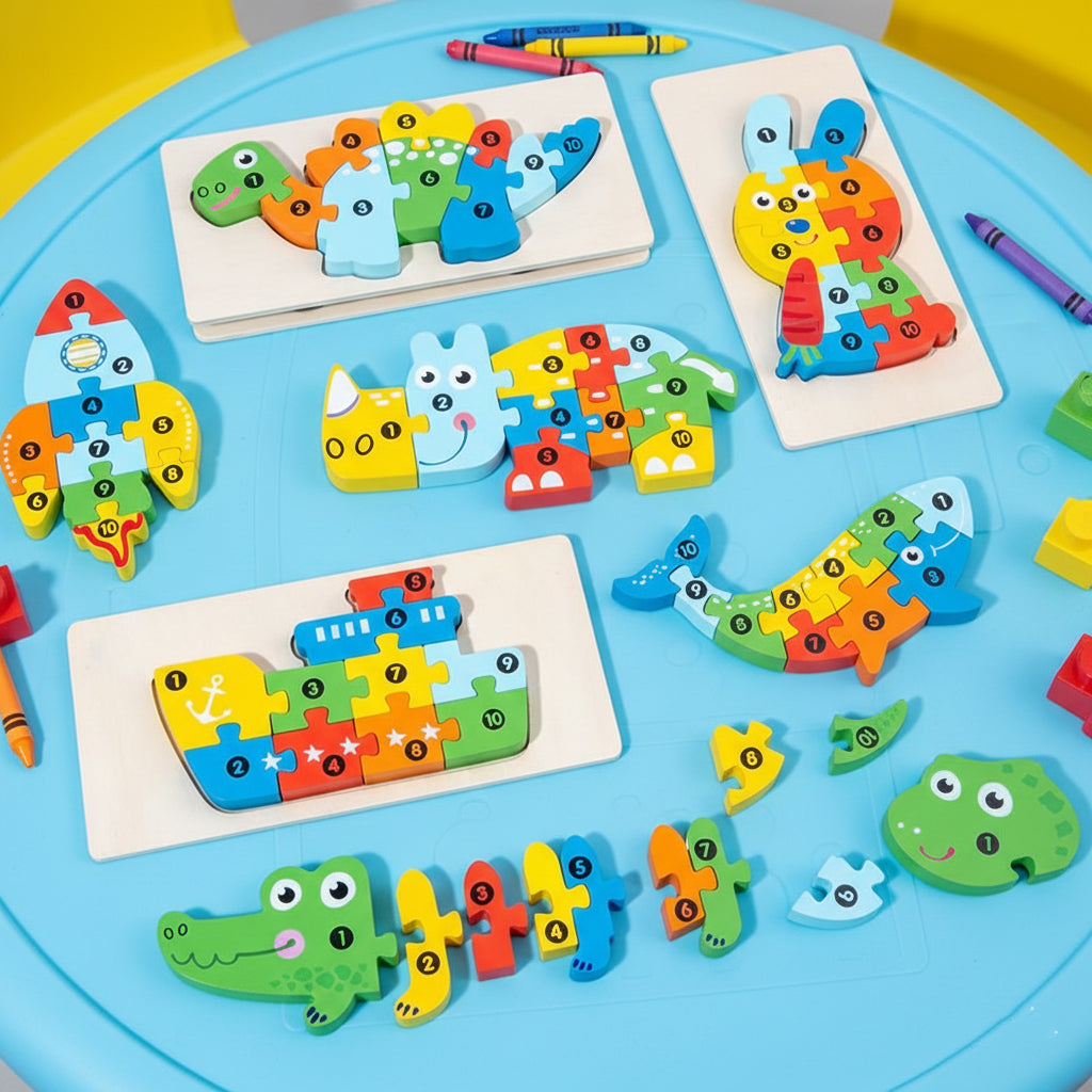 Wooden Number Animal Puzzle Toy for Toddlers – Montessori Educational Jigsaw for Early Learning