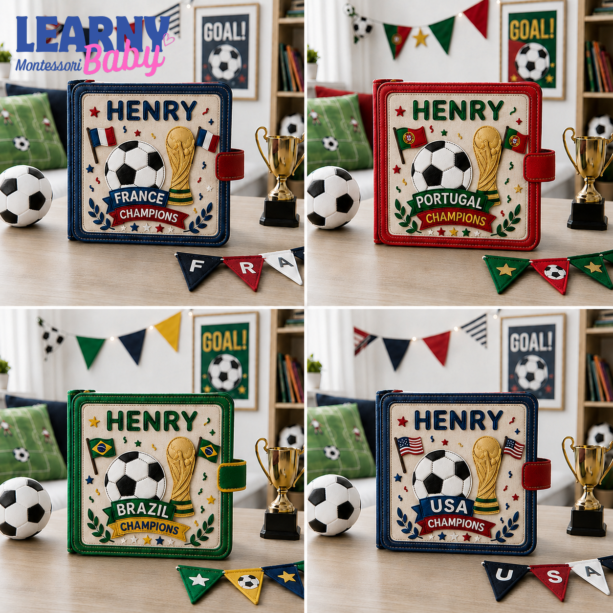 Personalized First World Cup Busy Book for Baby, Soccer Quiet Book for Toddlers, Felt Activity Book, Baby Boy Gift QBLB67