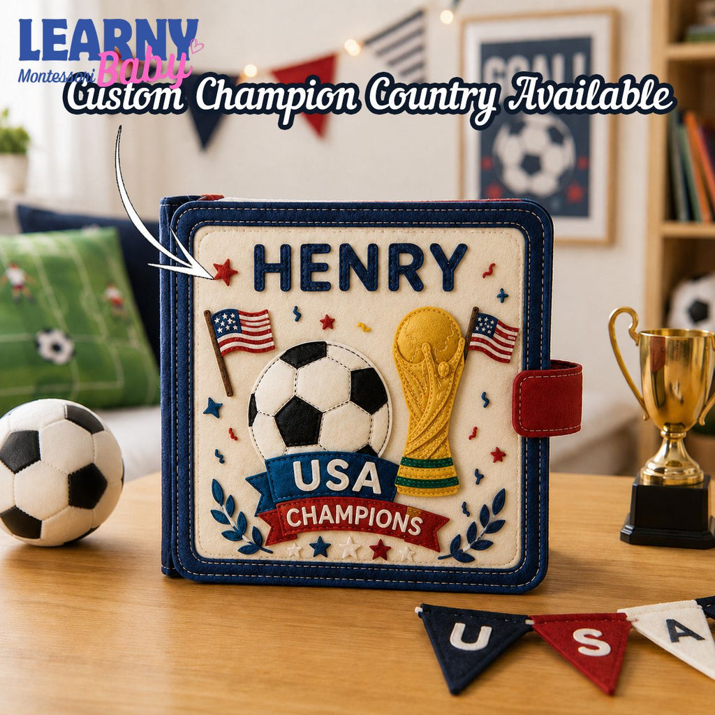 Personalized First World Cup Busy Book for Baby, Soccer Quiet Book for Toddlers, Felt Activity Book, Baby Boy Gift QBLB67