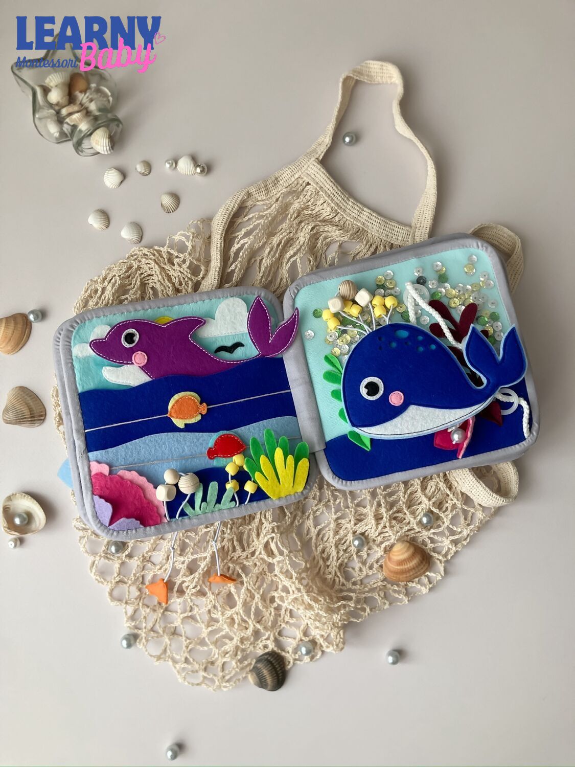 Personalized Sea Animal Busy Book for Toddlers, Handmade Felt Quiet Book, Ocean Animal Activity Book, Montessori Sensory Baby Toy QBLB71