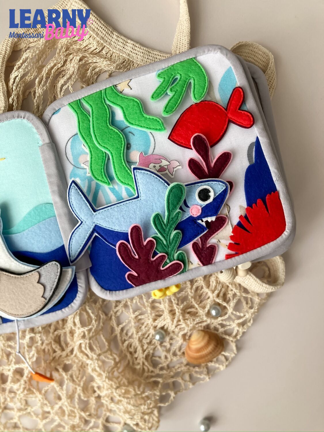 Personalized Sea Animal Busy Book for Toddlers, Handmade Felt Quiet Book, Ocean Animal Activity Book, Montessori Sensory Baby Toy QBLB71