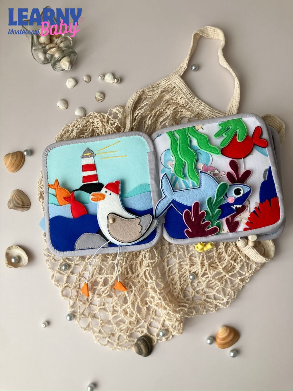 Personalized Sea Animal Busy Book for Toddlers, Handmade Felt Quiet Book, Ocean Animal Activity Book, Montessori Sensory Baby Toy QBLB71