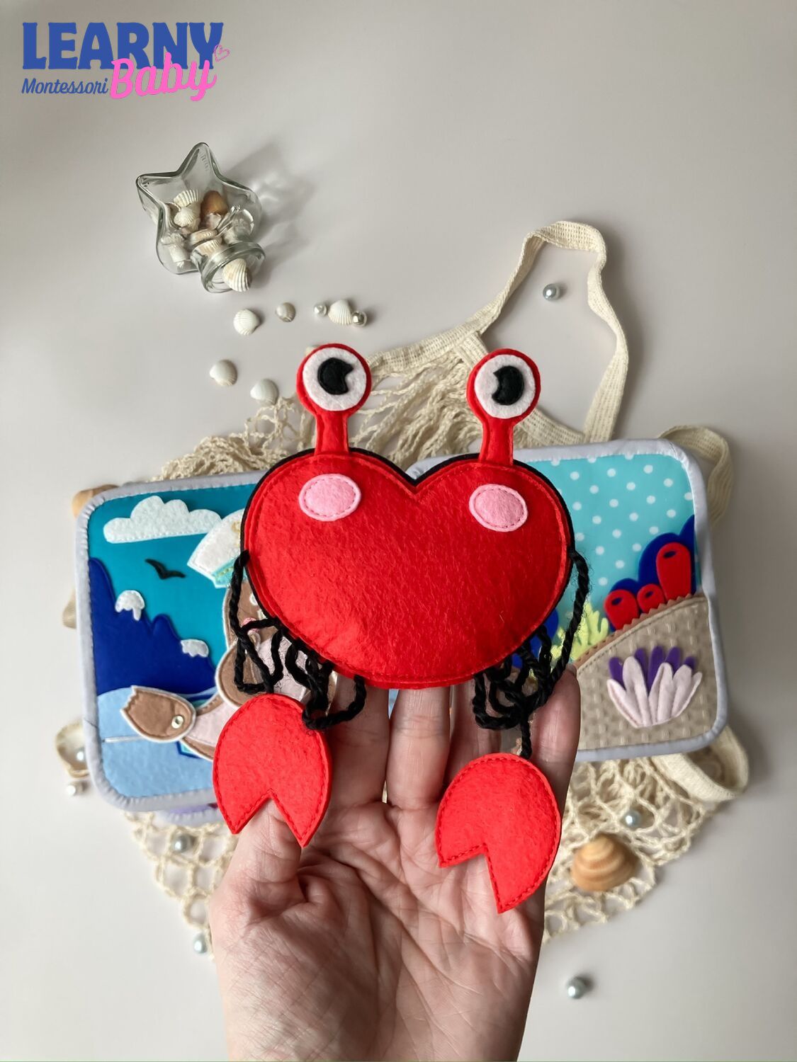 Personalized Sea Animal Busy Book for Toddlers, Handmade Felt Quiet Book, Ocean Animal Activity Book, Montessori Sensory Baby Toy QBLB71